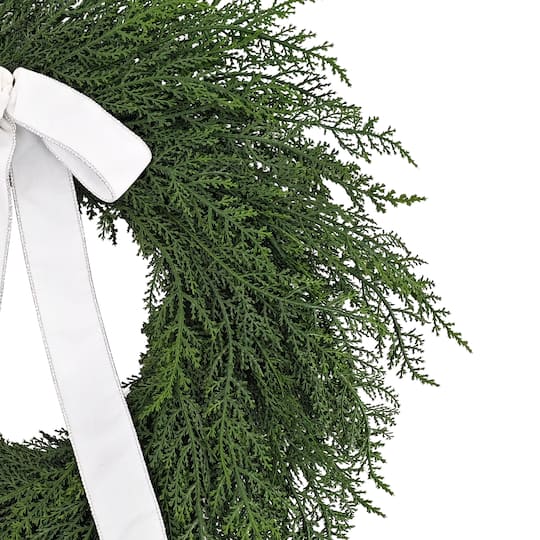 22" Artificial PE Cypress Christmas Wreath with Bow